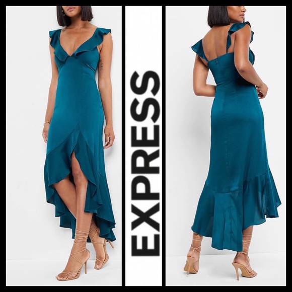 Express Dresses Nwt Express Satin Ruffle Hilo Maxi Dress Poshmark